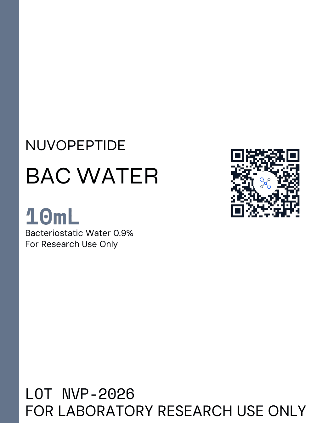 Bacteriostatic Water 10ml research vial label